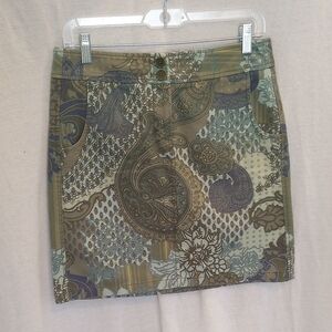 Ann Taylor Green, Teal, Blue Paisley Pencil Skirt, EUC